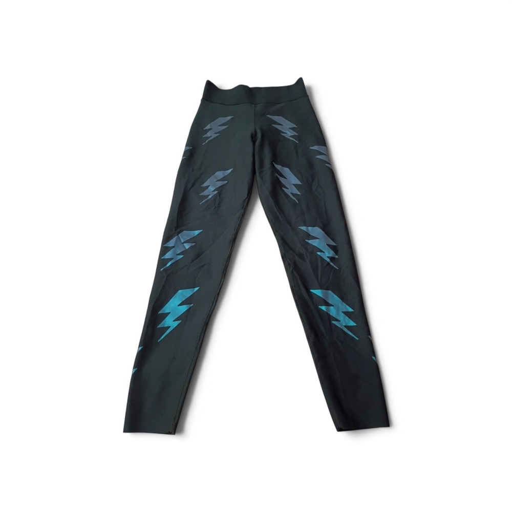 Ultracor Black Blue Metallic Lightning Bolt Activewear Leggings Small USA Made
